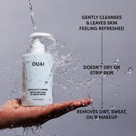 OUAI creamy lather close-up demonstrating gentle foam and effective cleansing