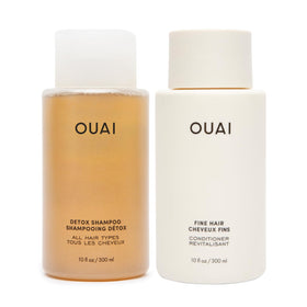 OUAI detox shampoo front packaging showing bottle and branding for clear-clean hair
