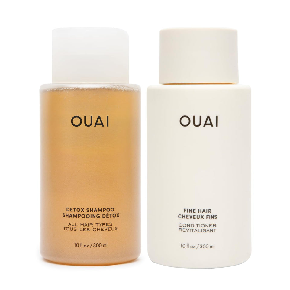 OUAI detox shampoo front packaging showing bottle and branding for clear-clean hair