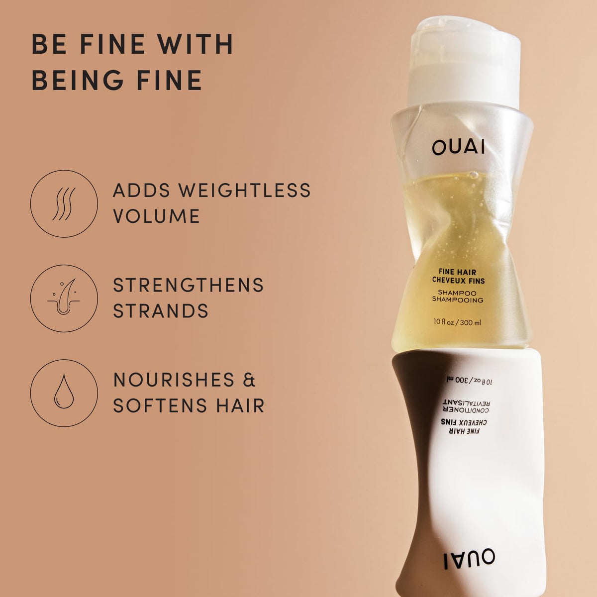 OUAI conditioner pouring to show lightweight creamy texture and slip