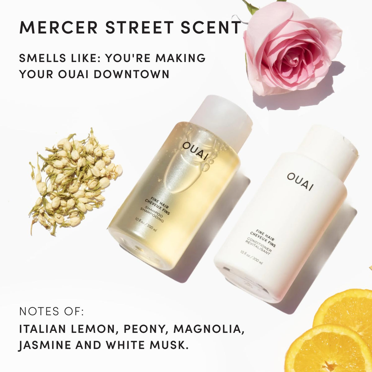 OUAI bottles held in hand to show 10 fl oz scale and portability