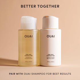 OUAI refill label close-up listing keratin biotin chia seed oil benefits