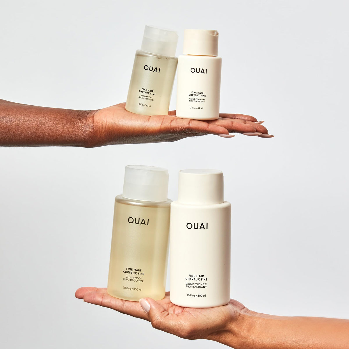 OUAI cream texture close-up showing lightweight formula that conditions without weighing hair down