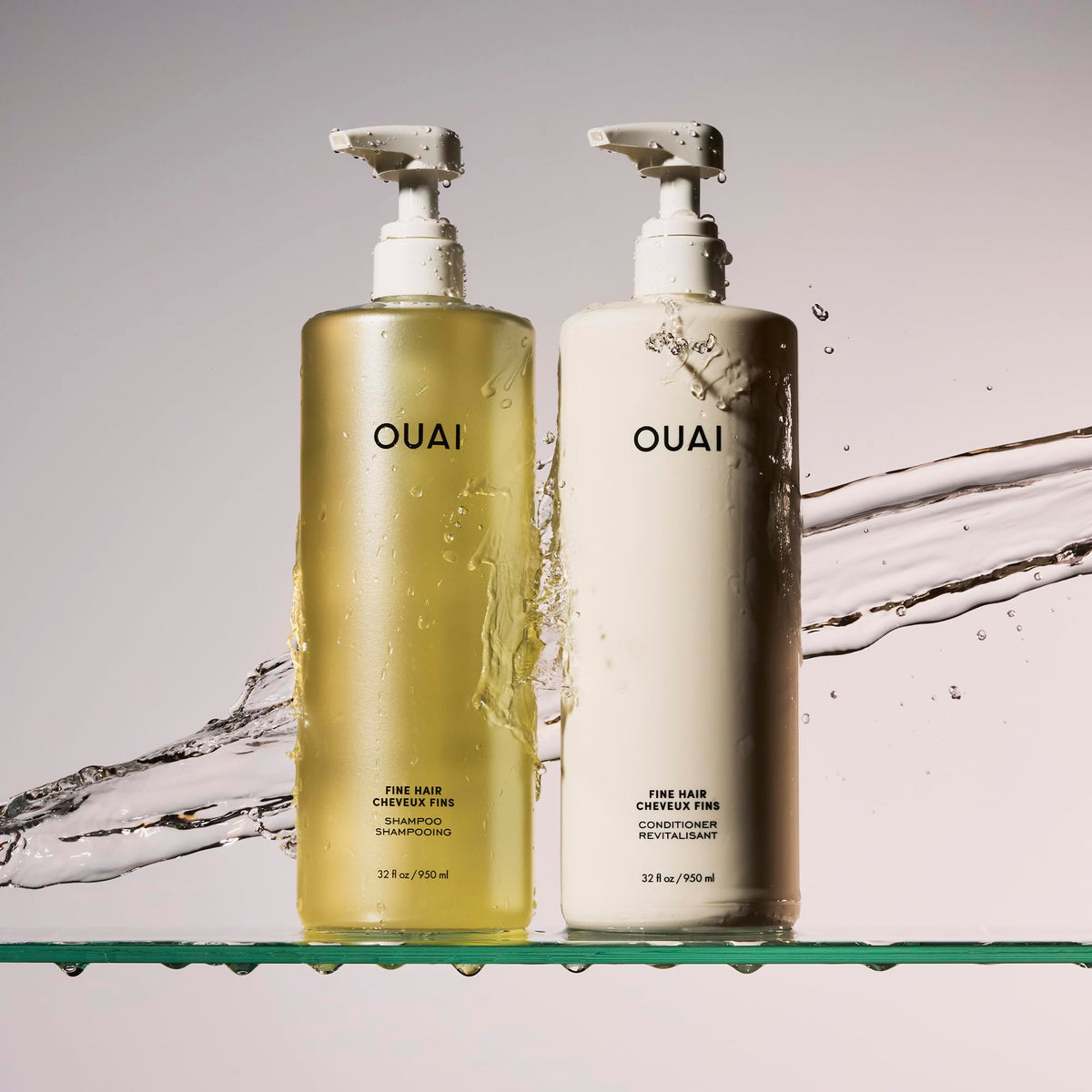 OUAI close-up pump and label for easy dispensing and reading
