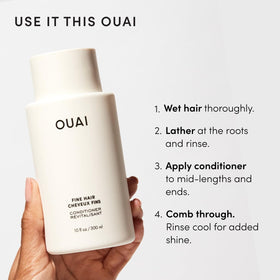 OUAI ingredients display with marshmallow root and keratin for strength
