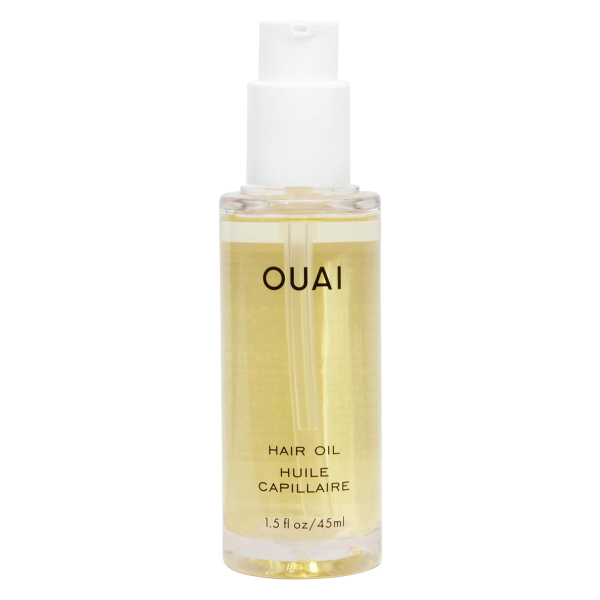 OUAI bottle front view showing sleek design and product benefit
