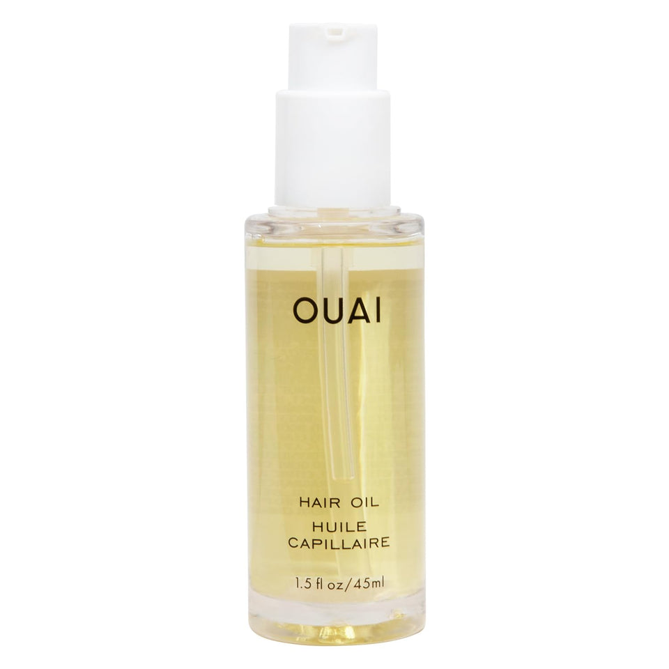 OUAI bottle front view showing sleek design and product benefit