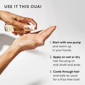OUAI bottle held in hand showing scale and travel-friendly size