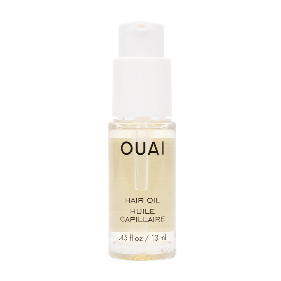 OUAI hair oil front packaging travel size shows compact bottle and brand