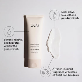 OUAI thick creamy texture spread on skin demonstrating fast-absorbing, non-greasy finish