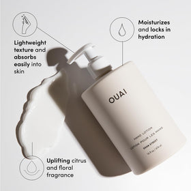 OUAI pump detail focused on dispenser for controlled, mess-free use