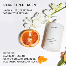 OUAI bottle staged on bathroom vanity showing lifestyle appeal benefit: elevates decor