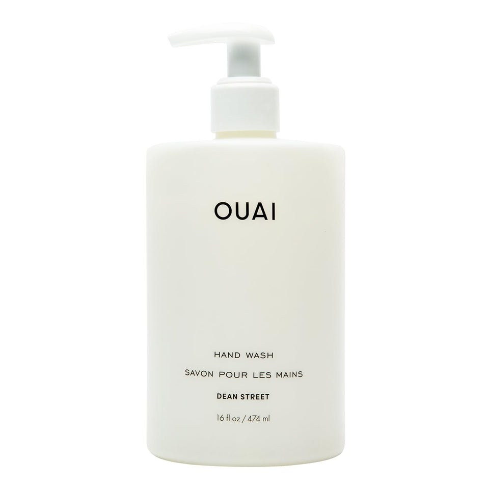 OUAI front bottle displaying Dean Street label and elegant design benefit: stylish countertop