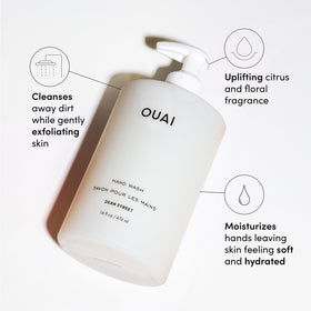 OUAI pump detail with tightened base and open nozzle benefit: easy dispensing