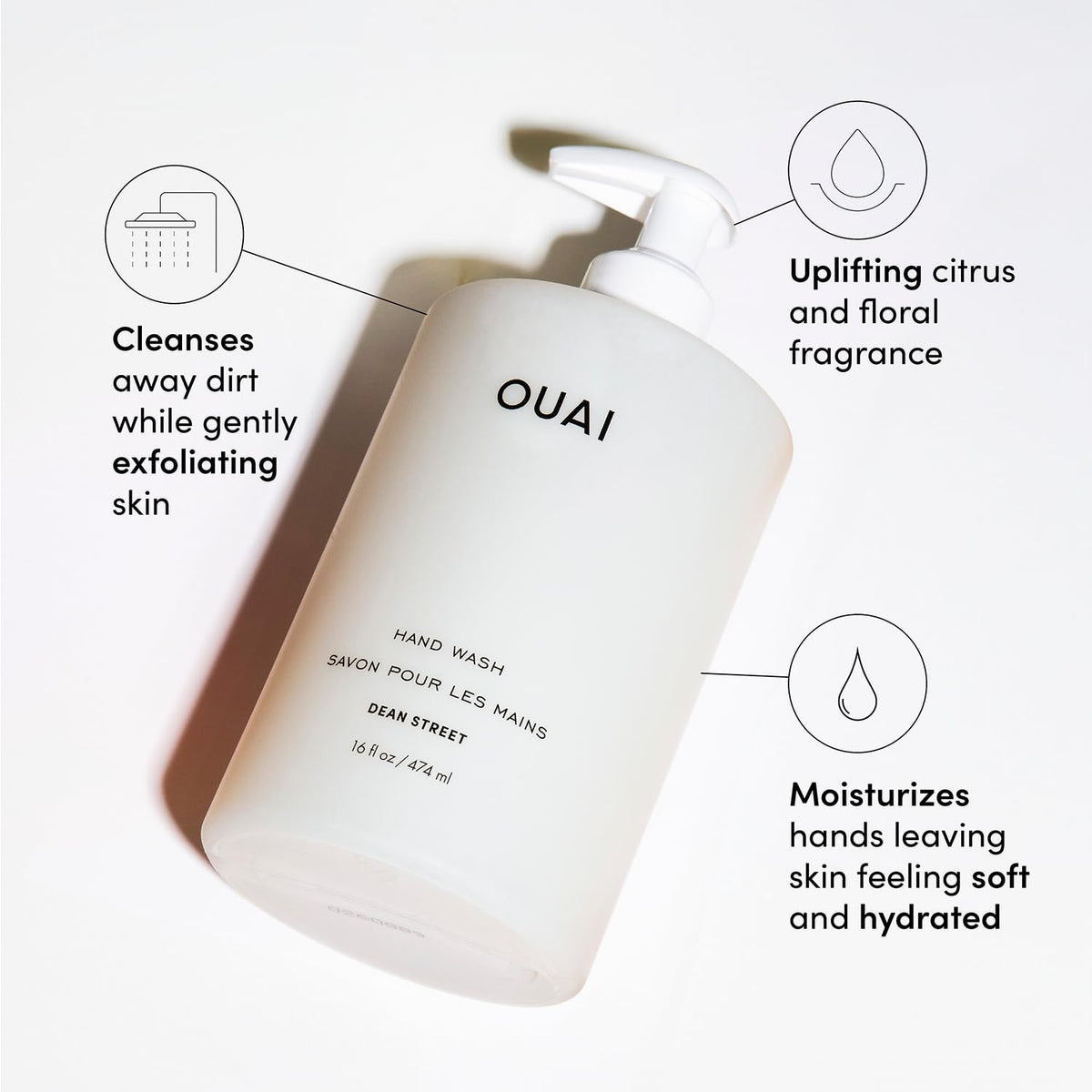 OUAI pump detail for hand wash enabling easy dispensing and control