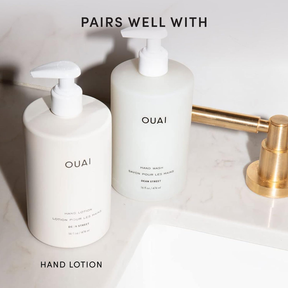 OUAI 16 fl oz bottle beside common items showing scale benefit: clear size reference