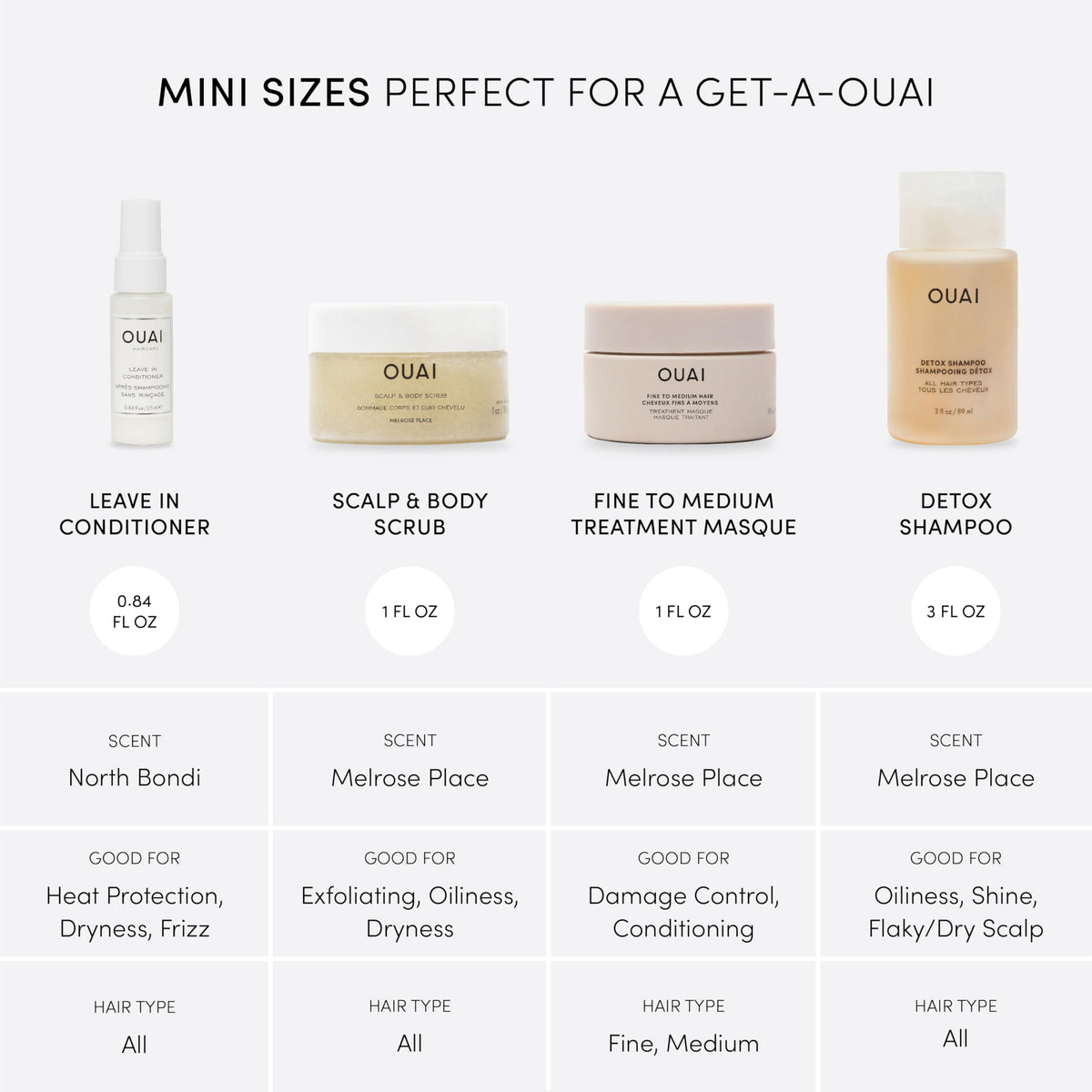 OUAI leave-in conditioner spray closeup with mist and easy detangling benefit