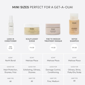 OUAI leave-in conditioner spray closeup with mist and easy detangling benefit