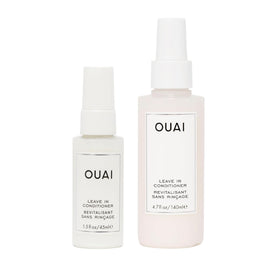 OUAI front packaging showing full-size and travel conditioner duo benefits