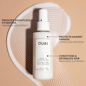 OUAI duo staged on bathroom vanity for easy daily styling routine