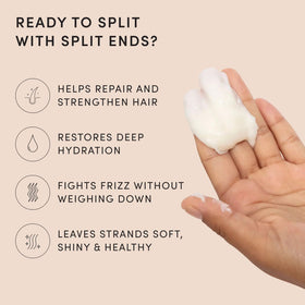 OUAI applying masque to hair ends demonstrating targeted repair and softness