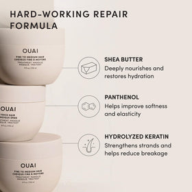 OUAI ingredients display with shea butter showing nourishing and smoothing benefits
