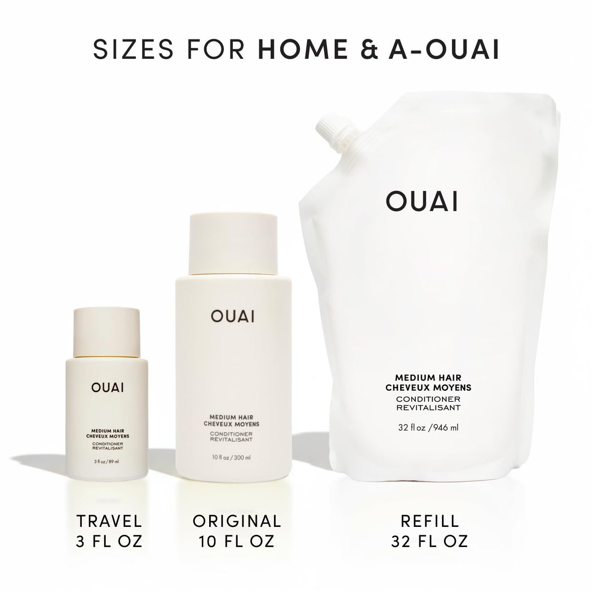 OUAI label detail with logo and ingredient callouts, transparent ingredient benefit