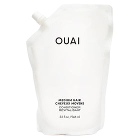 OUAI refill pouch front view showing branding and size, eco-friendly benefit