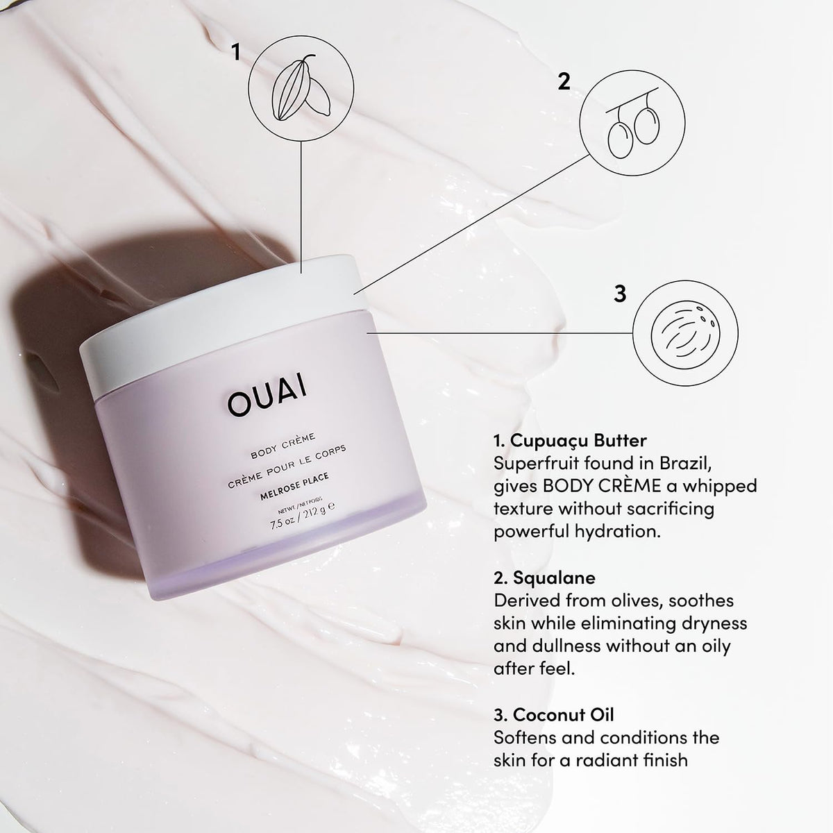 OUAI cream being smoothed on forearm demonstrating quick absorption