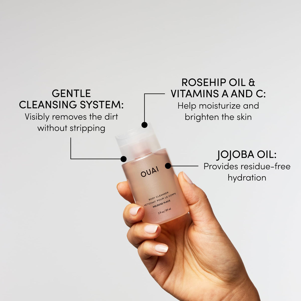 OUAI Melrose Place foam lather closeup demonstrating rich, gentle cleansing