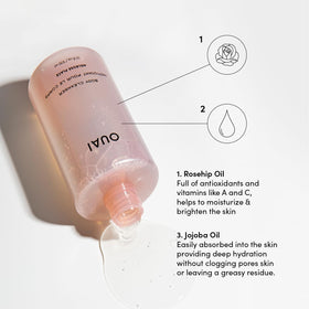 OUAI foamy cleanser texture on hand demonstrating rich lather and lightweight hydration