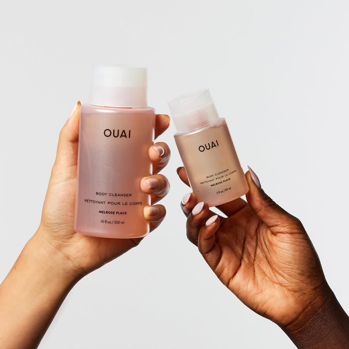 OUAI Melrose Place recyclable label closeup emphasizing eco-friendly packaging