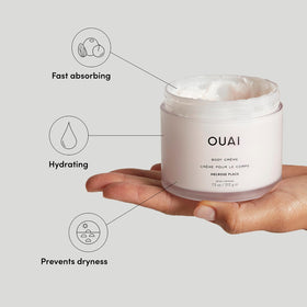 OUAI whipped texture swatch highlighting rich cupuaçu butter hydration
