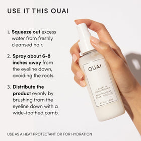 OUAI bottle next to a ruler showing compact 4.7 oz size for travel