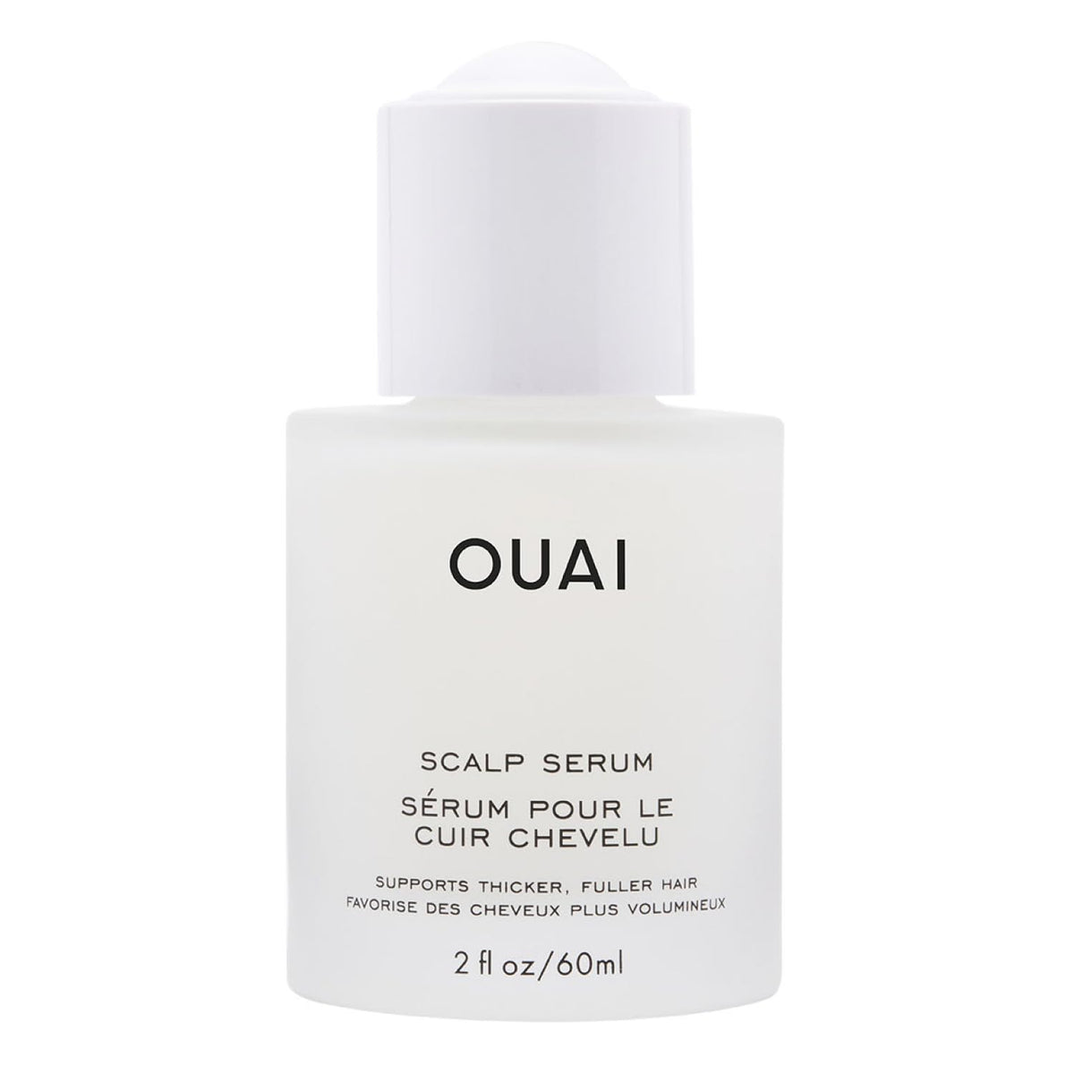 OUAI bottle front view showing sleek label and 2 fl oz size benefit