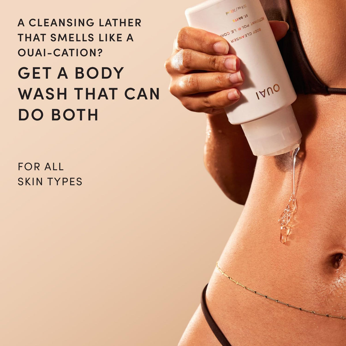 OUAI St. Barts foaming lather close-up showing creamy, hydrating foam