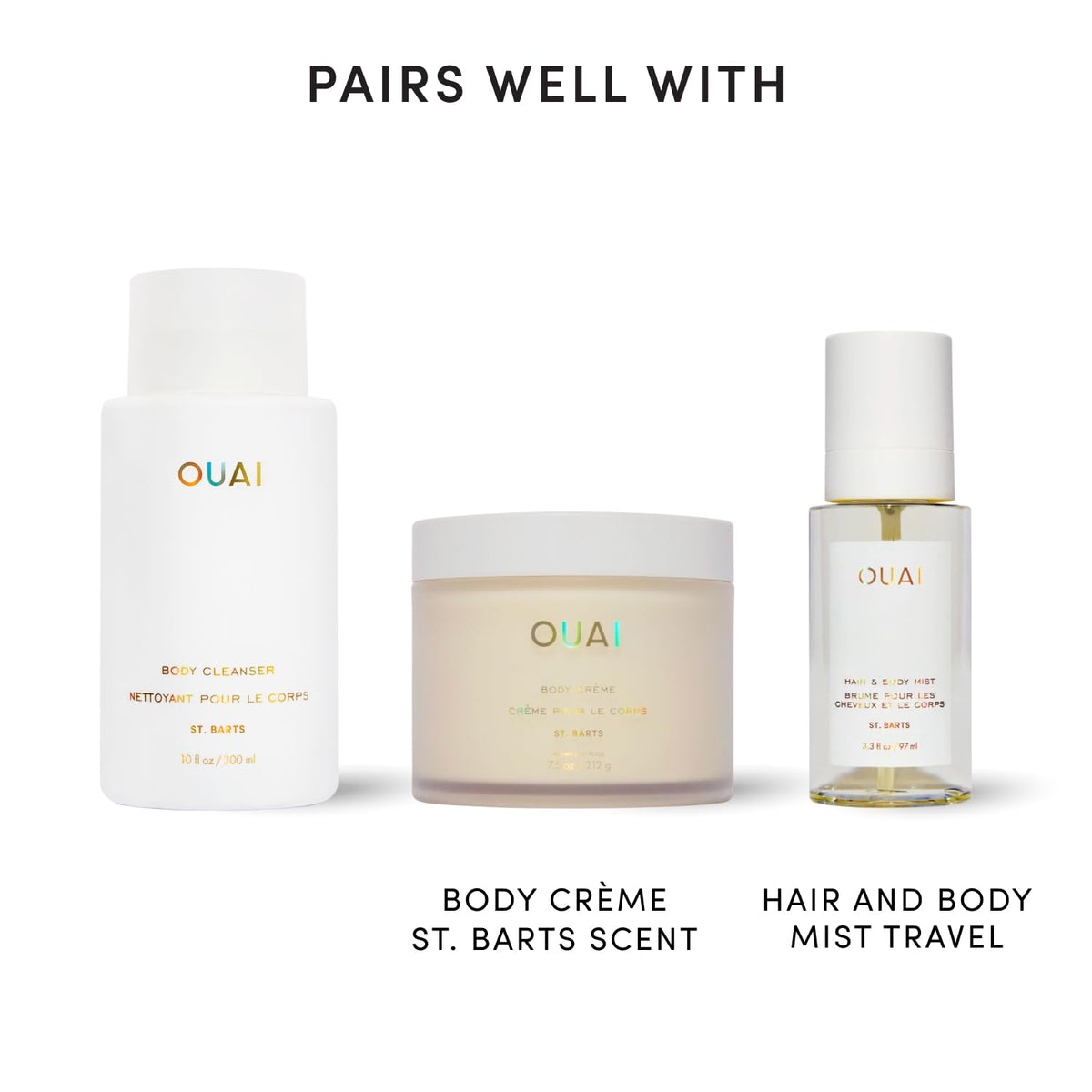 OUAI bottle in shower scene, conveys spa-like experience and mood boost
