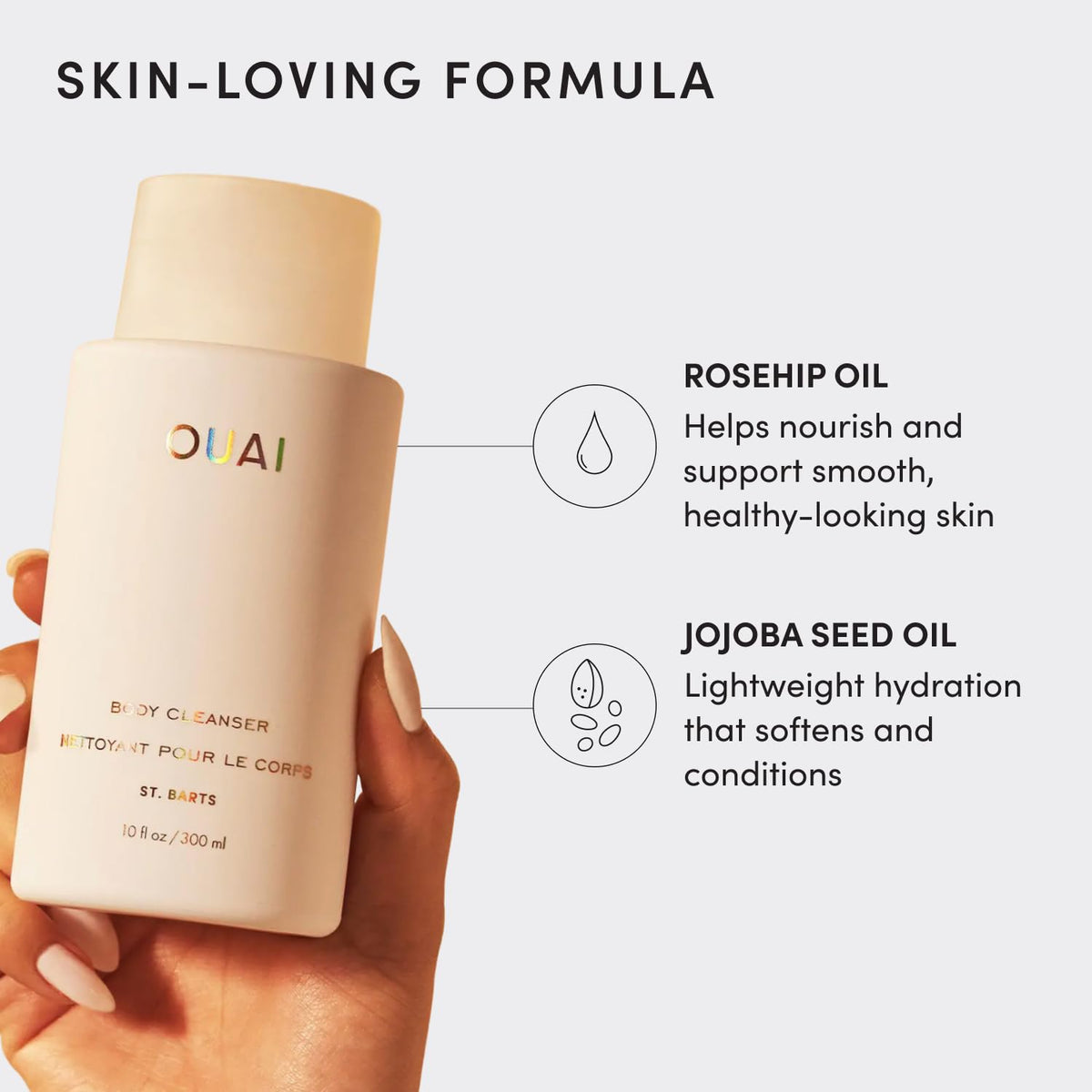 Close-up of OUAI foam texture, demonstrates creamy lather and gentle cleanse