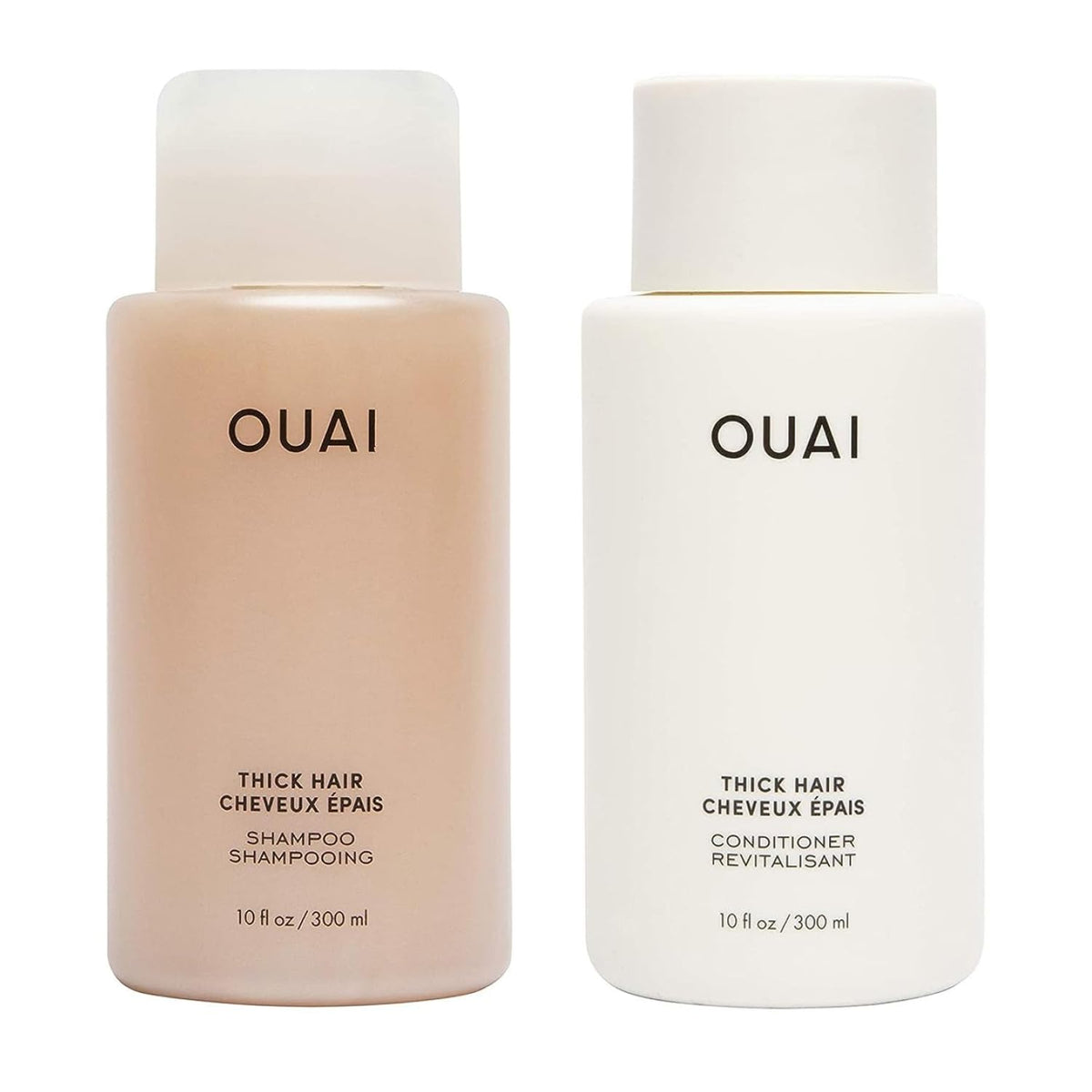 OUAI front packaging of shampoo and conditioner showing set benefit of hydration