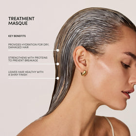 OUAI applying masque to damp hair mid-lengths to ends for detangling and moisture