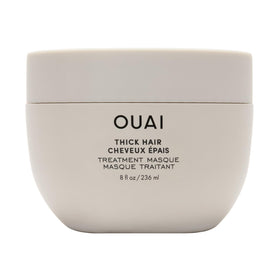 OUAI thick hair mask jar front view showing packaging and easy application benefit