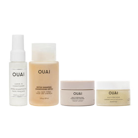 OUAI travel kit front packaging showing full four-piece set and convenience