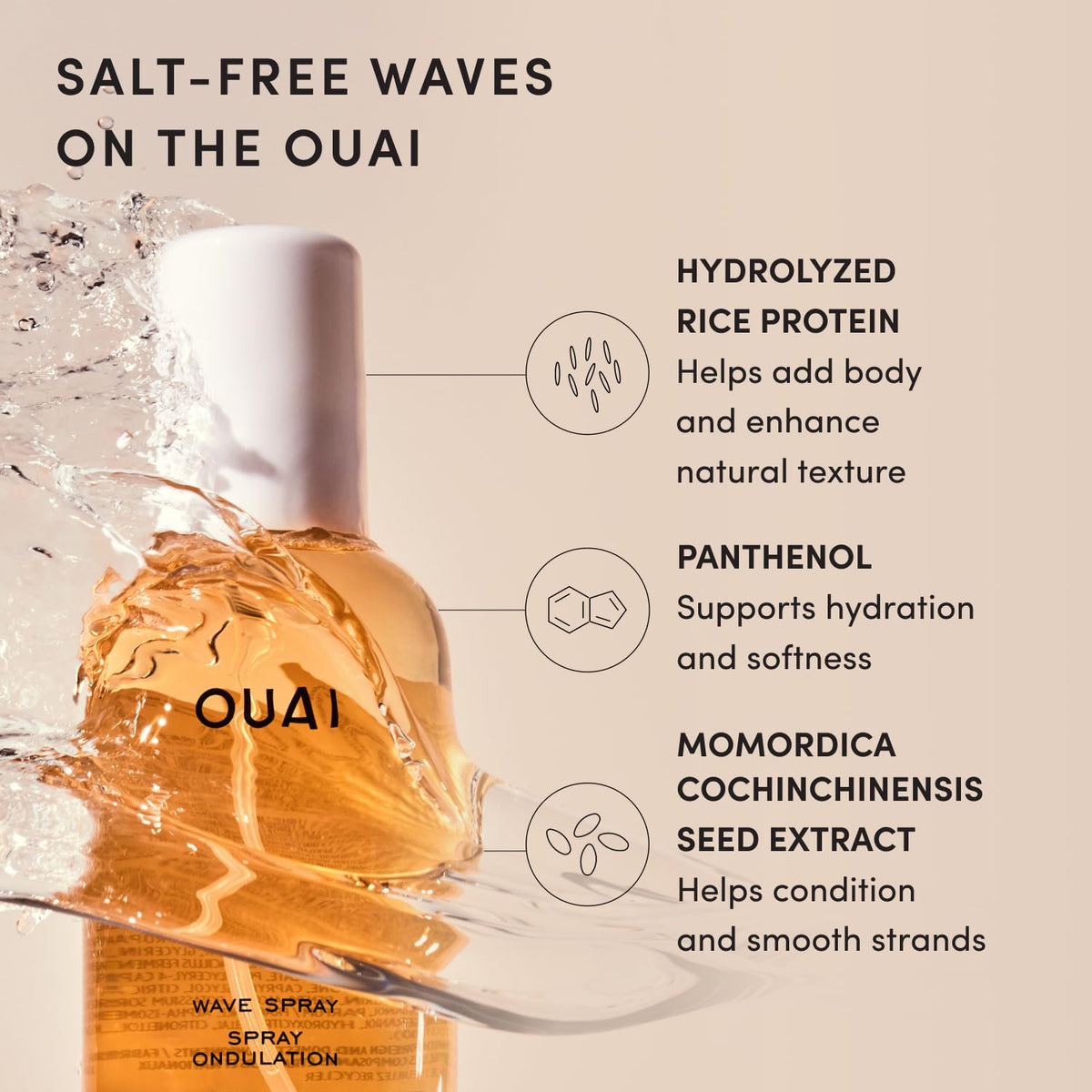 OUAI sprayed on damp hair creating natural waves and volume