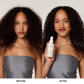OUAI wave spray texture shot illustrating rice-protein formula for touchable volume