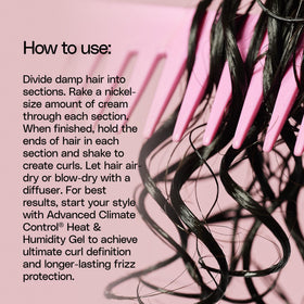 Ouidad being applied to a curly strand for improved definition and shine