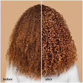 Ouidad applying gel to damp hair with rake and shake method for definition
