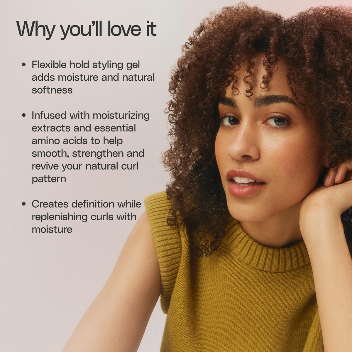 Ouidad being scrunched into tight curls for curl definition and frizz control