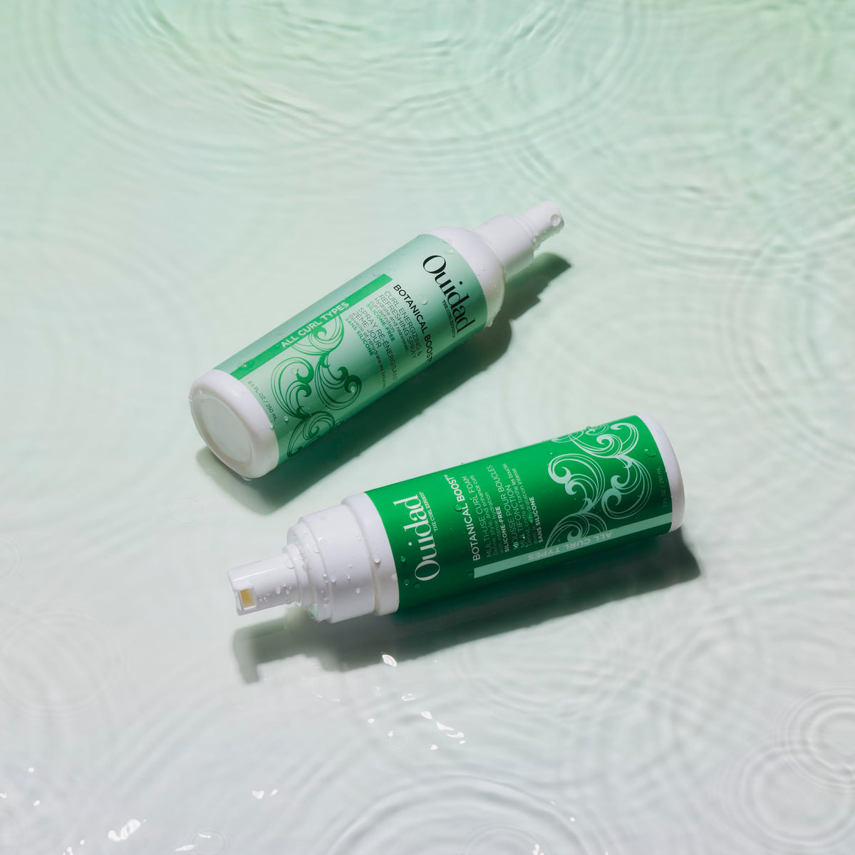 Ouidad on bathroom shelf in lifestyle scene, conveys daily routine convenience
