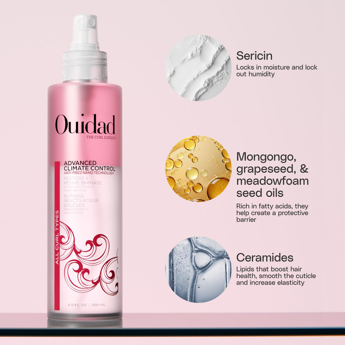 Ouidad oil-phase close-up highlighting nourishing oils and shine