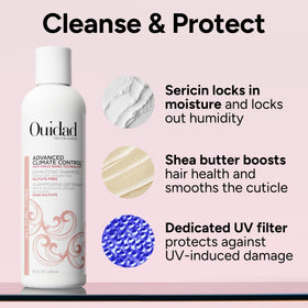 Ouidad label close-up with ingredients and logo highlighting product transparency benefit